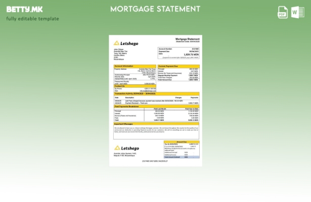 Модерен стил Mozambique Banco Letshego извод за хипотека Шаблон за Word и PDF